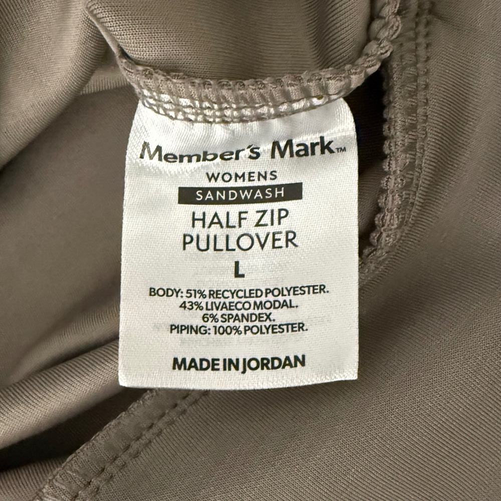 New Member's Mark Pullover Womens L Taupe Sandwash Half Zip Piping Activewear - Picture 9 of 16